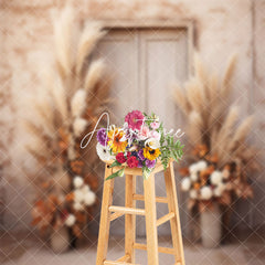 Aperturee - Beige Abstract Wall Boho Floral Door Photo Backdrop