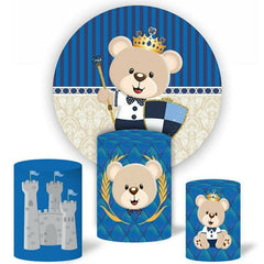 Aperturee Beige Bear Round Blue Baby Shower Backdrop Kit For Boy