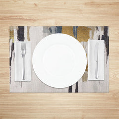 Aperturee - Beige Black Gold Abstract Fabric Set Of 4 Placemats