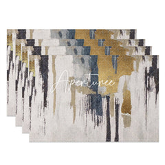 Aperturee - Beige Black Gold Abstract Fabric Set Of 4 Placemats