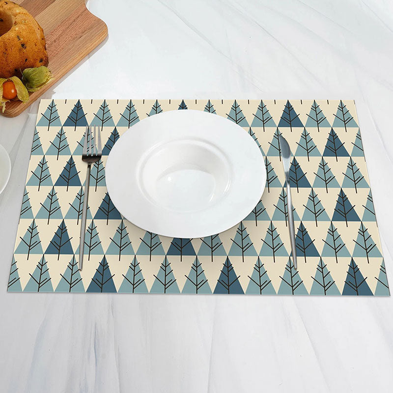 Aperturee - Beige Blue Tree Pattern Dining Set Of 4 Placemats