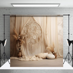 Aperturee - Beige Boho Curtain Pillow Homely Wedding Backdrop