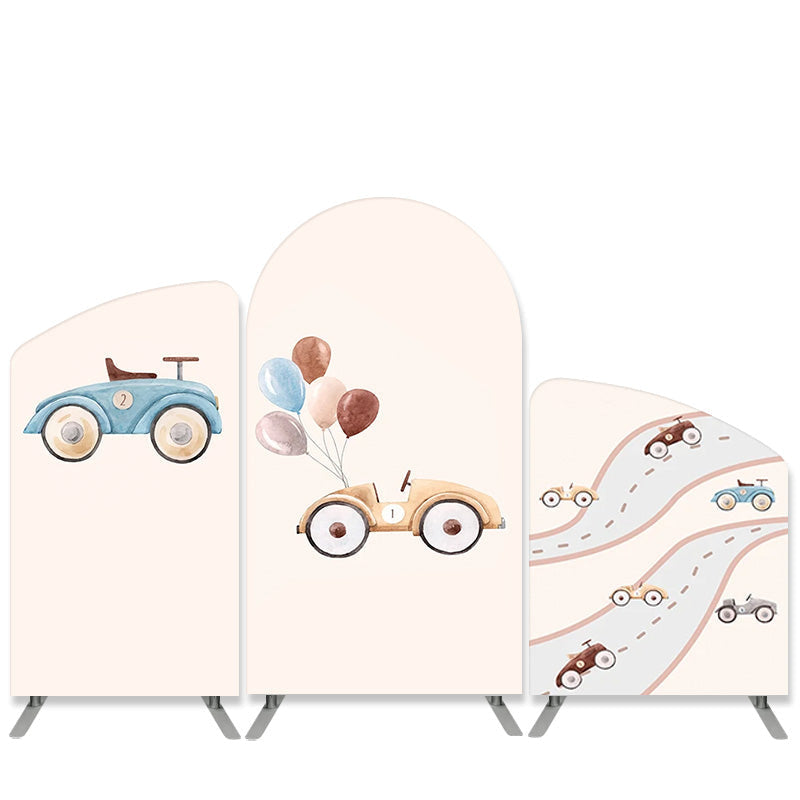 Aperturee Beige Cars Coming Cartoon Baby Shower Arch Backdrop Kit