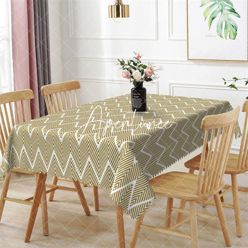 Aperturee - Beige Chevron Pattern Dining Rectangle Tablecloth