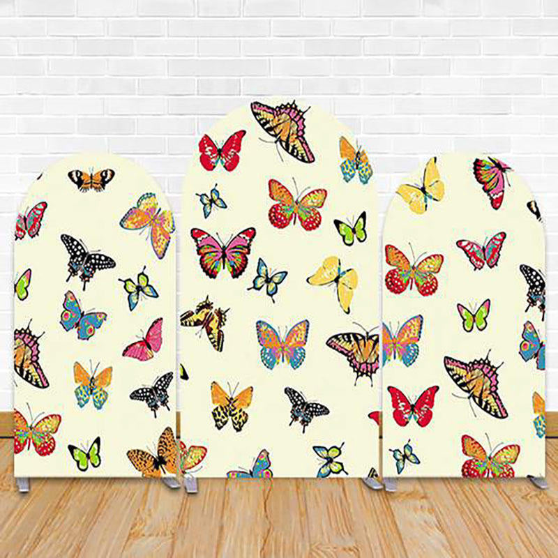 Aperturee - Beige Colorful Butterfly Birthday Arch Backdrop Kit