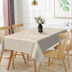 Aperturee - Beige Curved Stripes Dining Rectangle Tablecloth