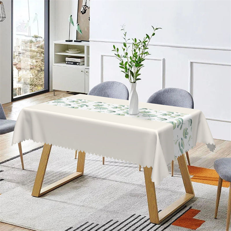 Aperturee - Beige Elegant Spring Leaves Rectangle Tablecloth