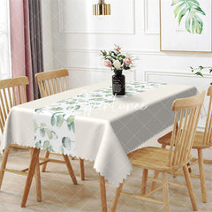 Aperturee - Beige Elegant Spring Leaves Rectangle Tablecloth