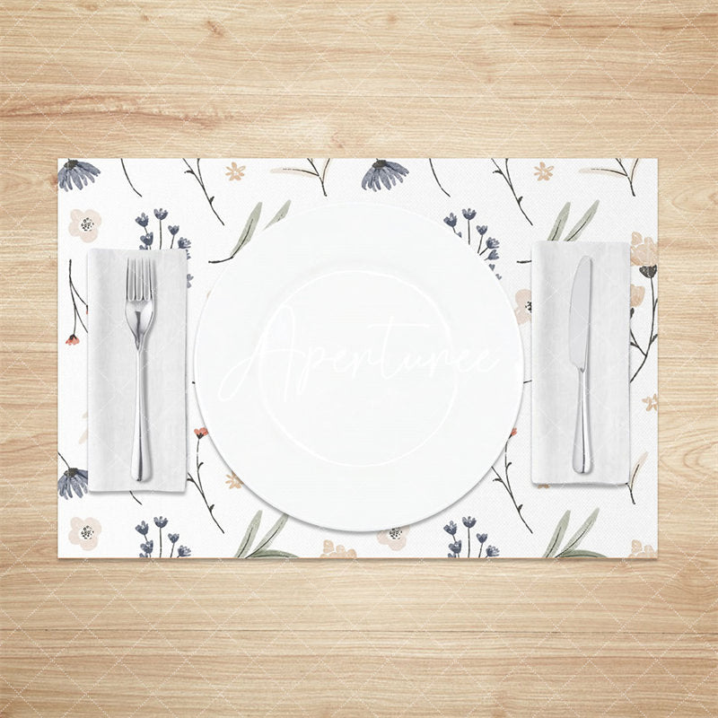 Aperturee - Beige Floral Leaves Rustic Dining Set Of 4 Placemats