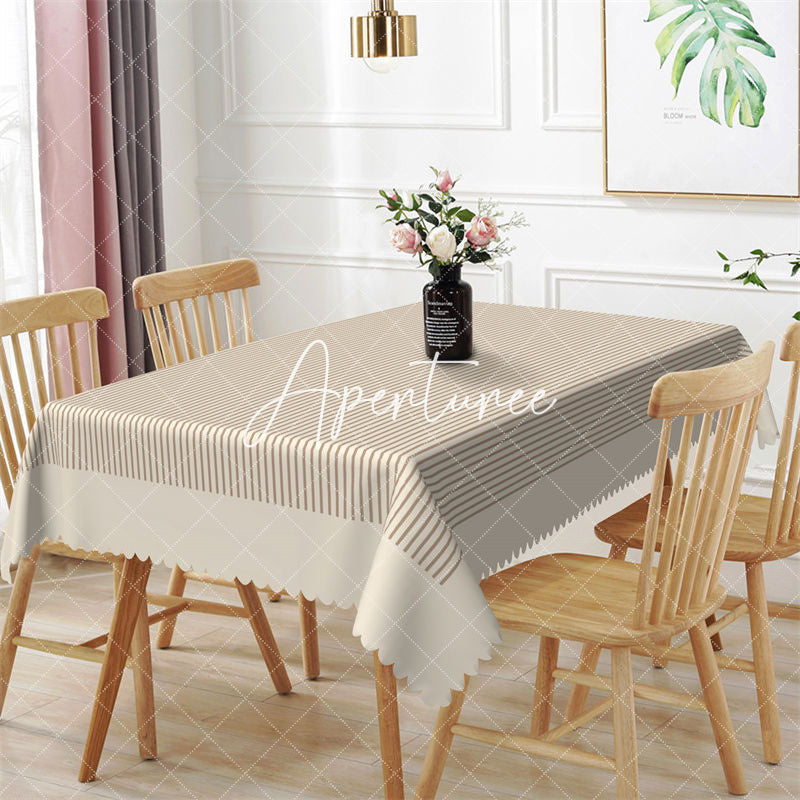 Aperturee - Beige Horizontal Stripes Dining Rectangle Tablecloth