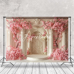 Aperturee - Beige Luxury Wall Trunk Pink Floral Wedding Backdrop