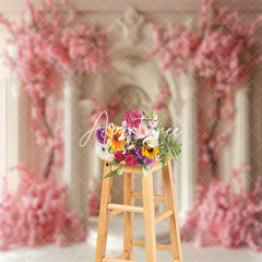 Aperturee - Beige Luxury Wall Trunk Pink Floral Wedding Backdrop