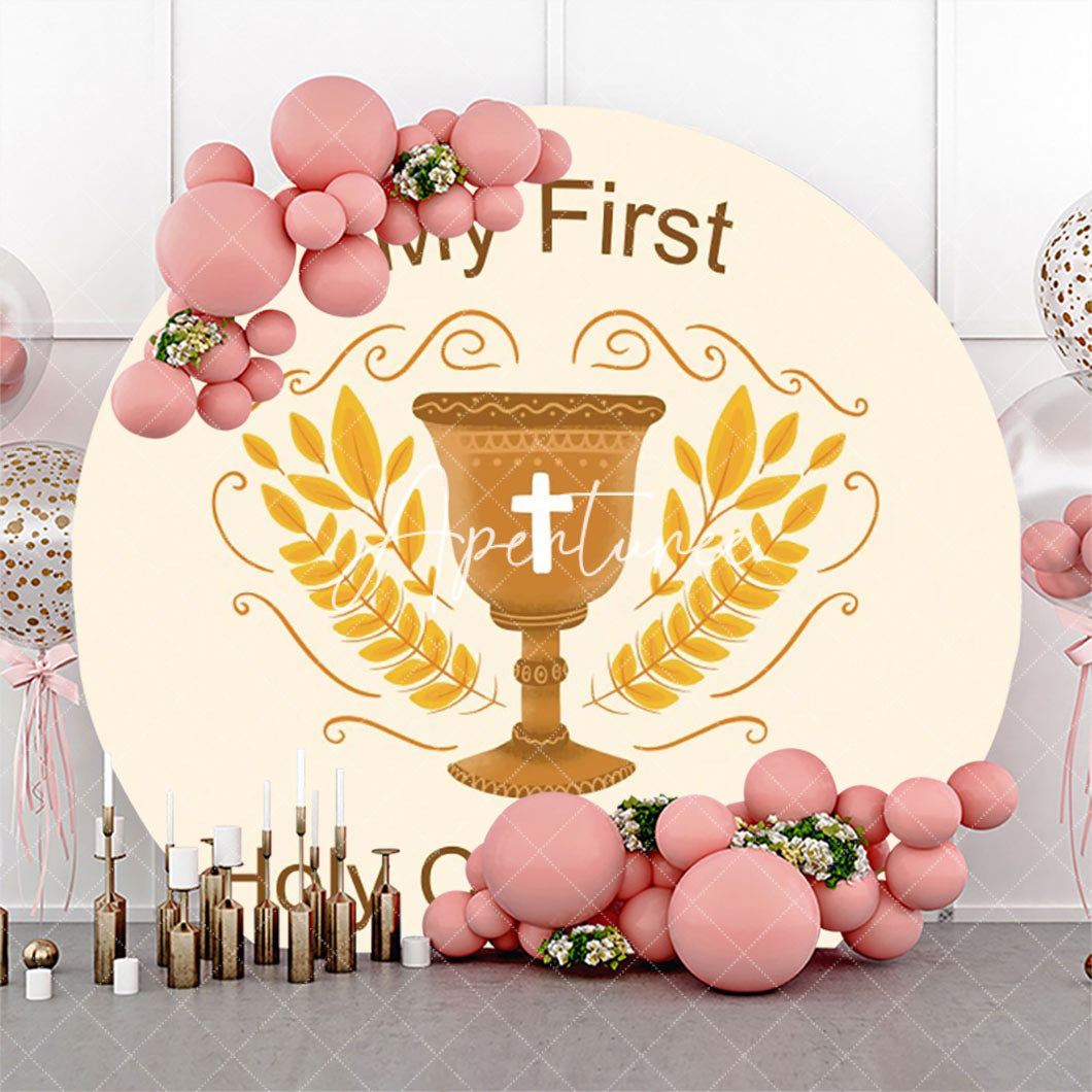 Aperturee - Beige My First Holy Communion Grail Baptism Backdrop