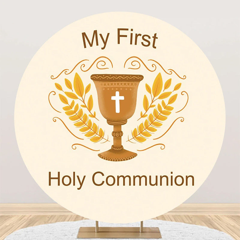 Aperturee - Beige My First Holy Communion Grail Baptism Backdrop