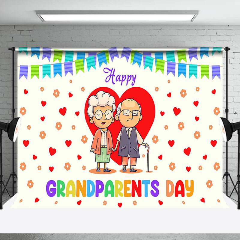 Aperturee - Beige Old Couple Happy Grandparents Day Backdrop