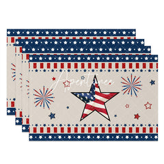 Aperturee - Beige Red Blue Usa Flag Stars Set Of 4 Placemats