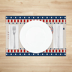 Aperturee - Beige Red Blue Usa Flag Stars Set Of 4 Placemats