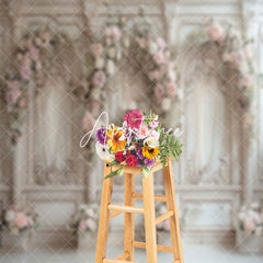 Aperturee - Beige Retro Luxury Wall Pink Floral Wedding Backdrop