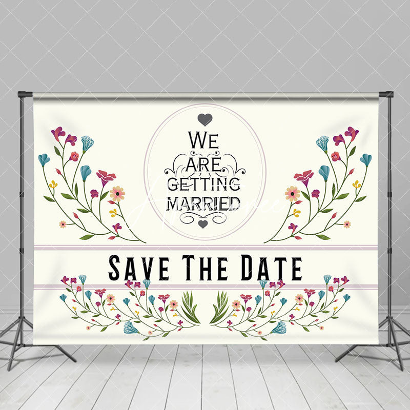 Aperturee - Beige Save The Date Spring Floral Wedding Backdrop