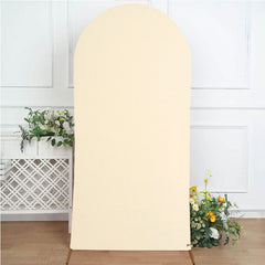 Aperturee Beige Spandex Fit Round Top Backdrop Wedding Arch Cover