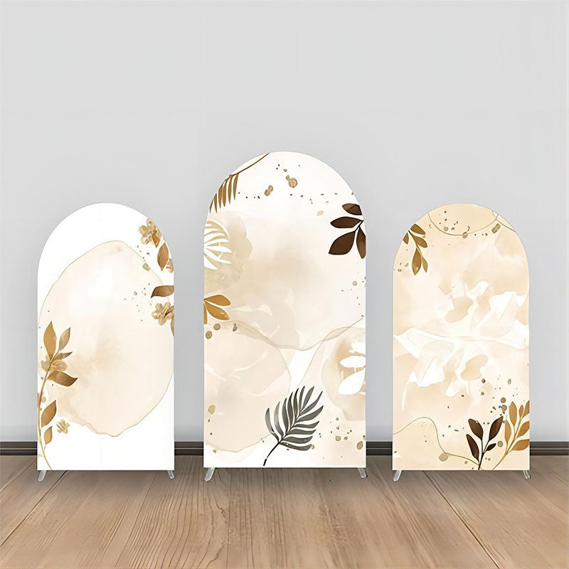 Aperturee - Beige Watercolor Brown Leaves Arch Backdrop Kit