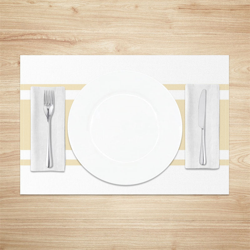 Aperturee - Beige White Stripe Modern Dinner Set Of 4 Placemats