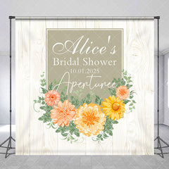 Aperturee - Beige Wood Chrysanthemums Bridal Shower Backdrop