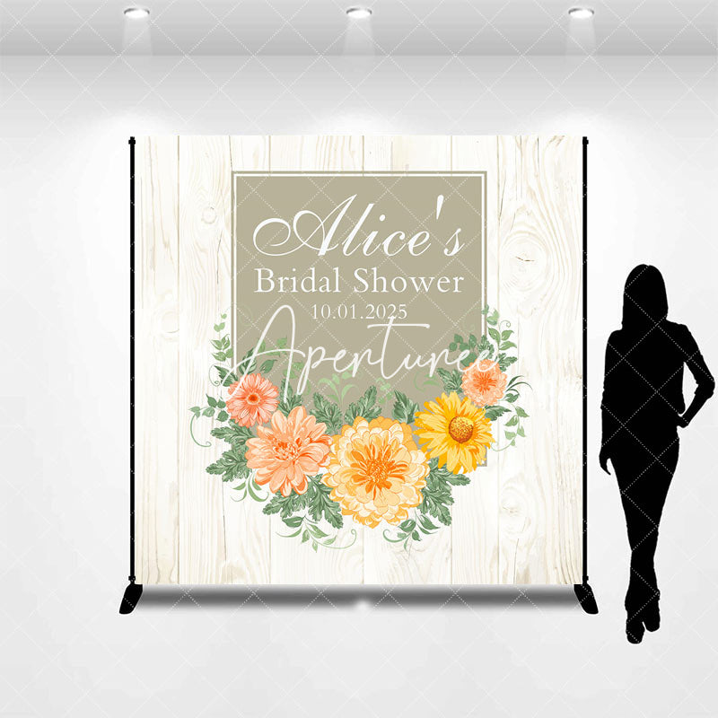 Aperturee - Beige Wood Chrysanthemums Bridal Shower Backdrop