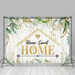 Aperturee - Beige Wood Gold Green Leaf Dot Housewarming Backdrop