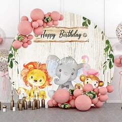 Aperturee - Beige Wood Leaves Cute Animals Birthday Backdrop