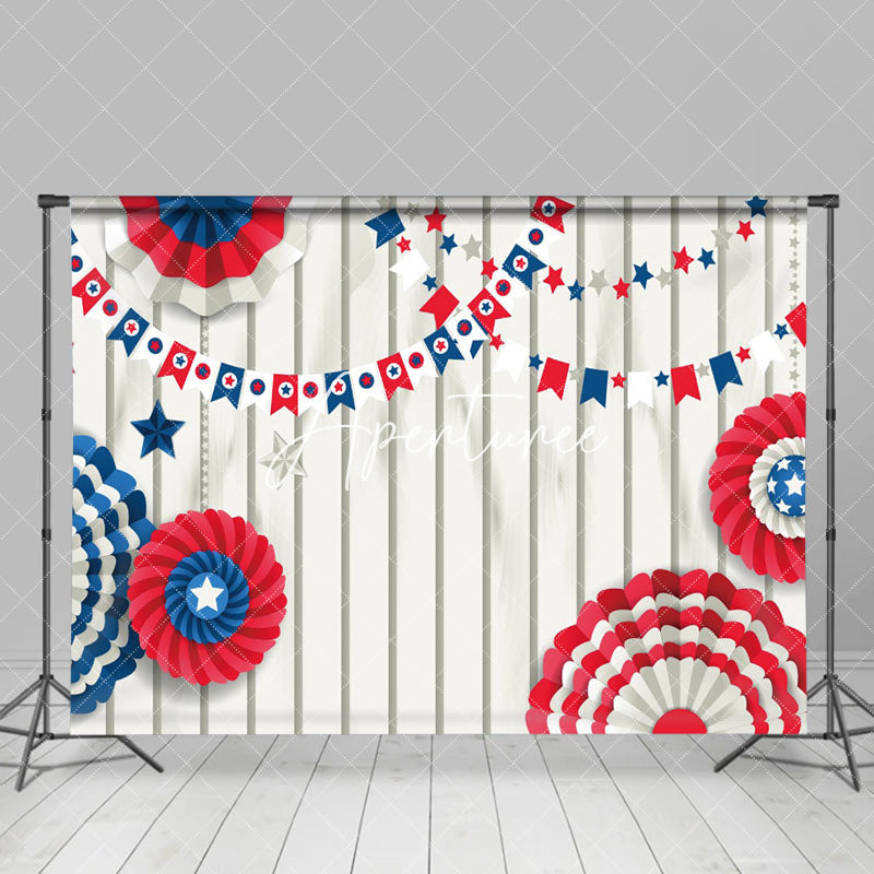 Aperturee - Beige Wood Paper Floral Independence Day Backdrop