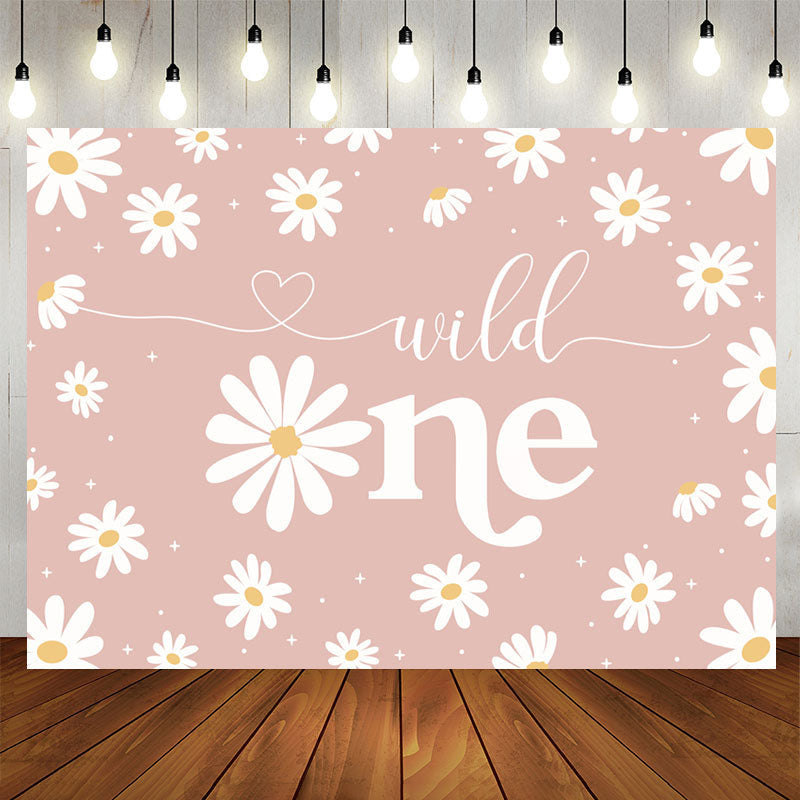 Aperturee - Bellis Perennis Pink Theme Happy 1Th Birthday Backdrop