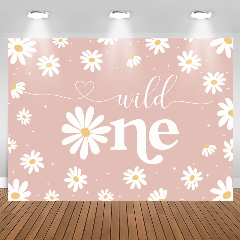 Aperturee - Bellis Perennis Pink Theme Happy 1Th Birthday Backdrop