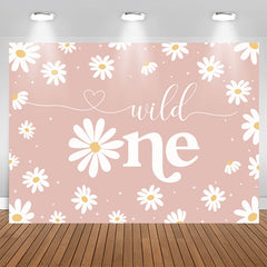 Aperturee - Bellis Perennis Pink Theme Happy 1Th Birthday Backdrop