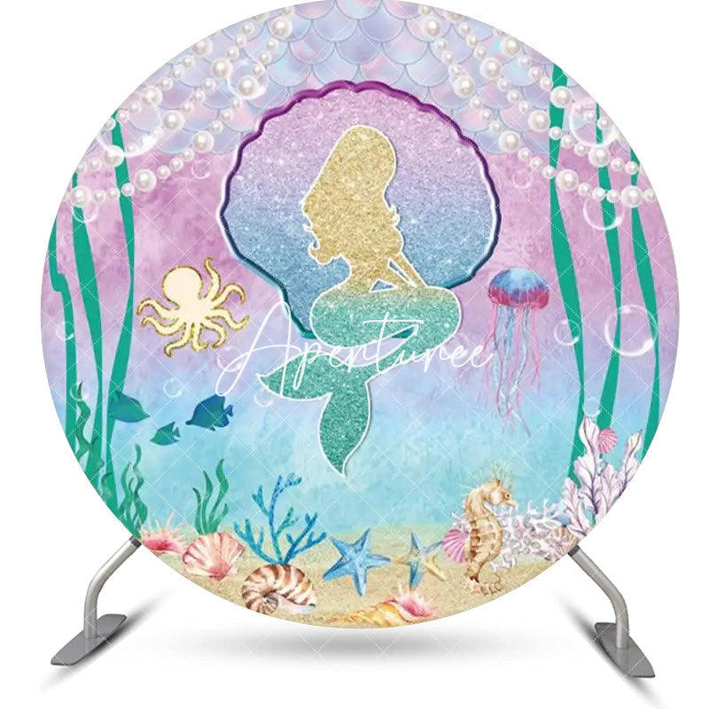 Aperturee - Benthos Mermaid Pearl Fish Circle Birthday Backdrop