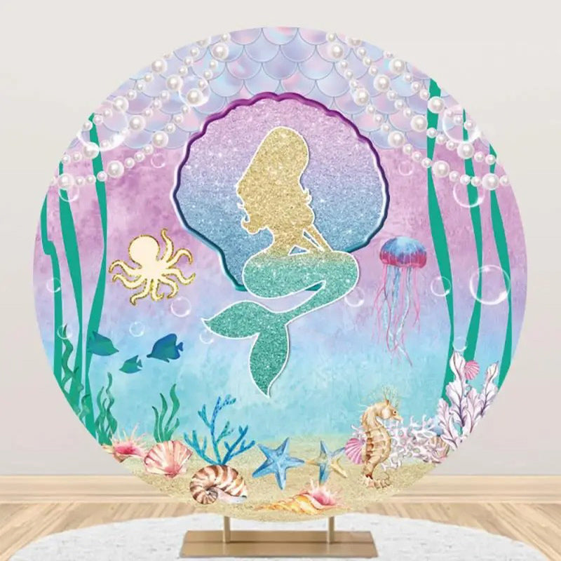 Aperturee - Benthos Mermaid Pearl Fish Circle Birthday Backdrop