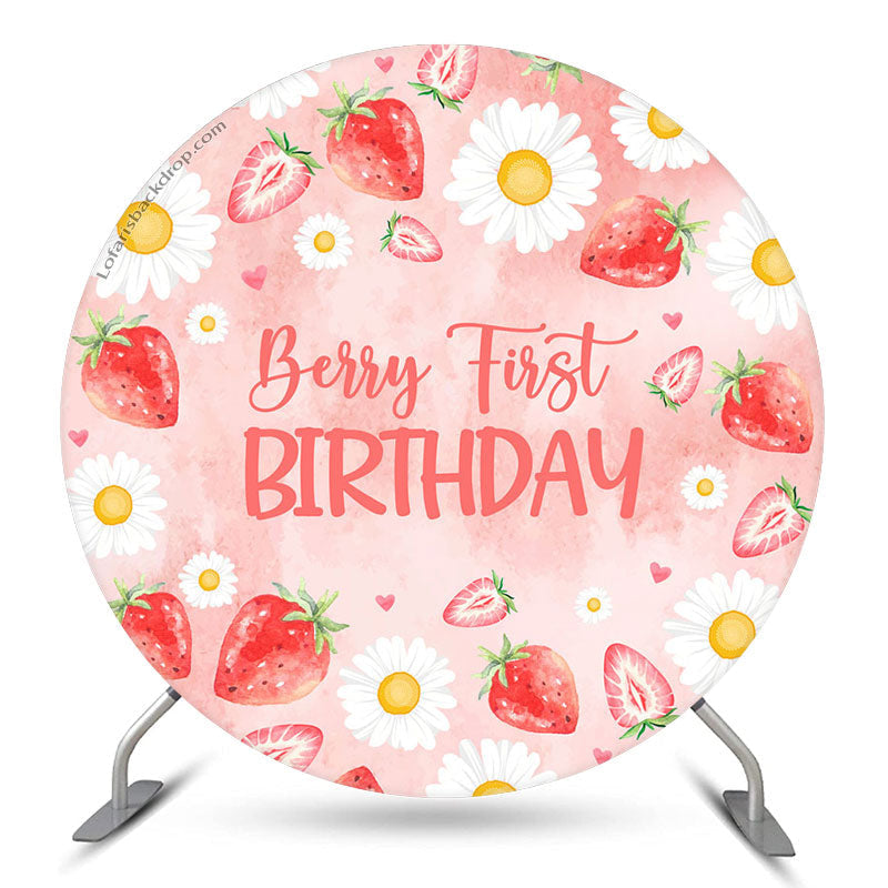 Aperturee Berry First Strawberry Round 1st Birthday Backdrop