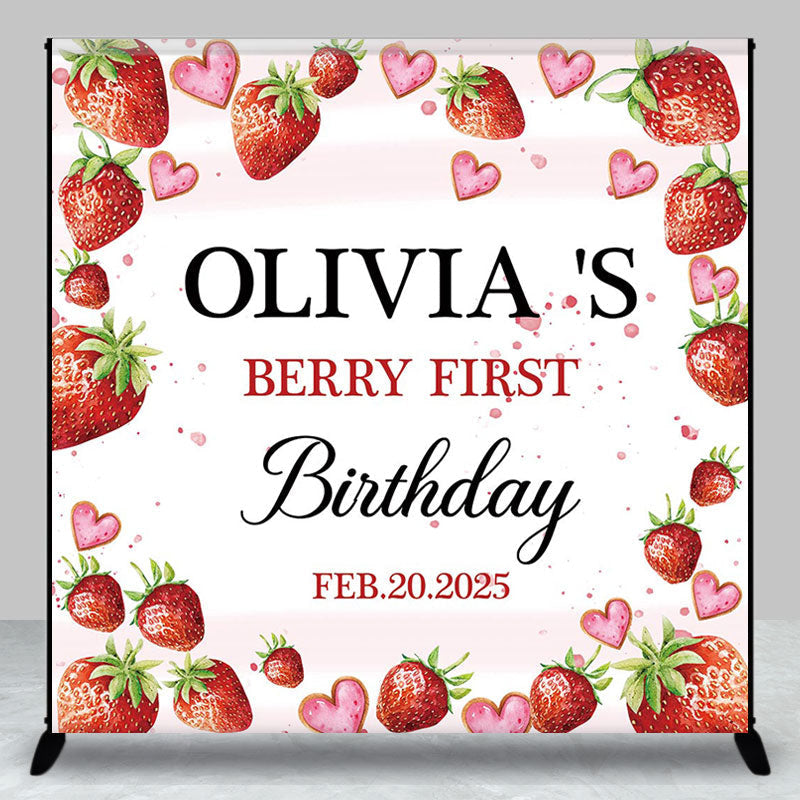 Aperturee - Berry Sweet First Personalized Birthday Backdrop