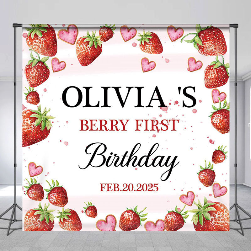 Aperturee - Berry Sweet First Personalized Birthday Backdrop