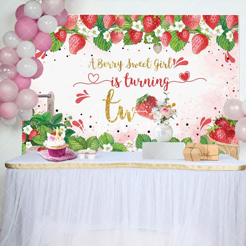 Aperturee - Berry Sweet Giral 2nd Birthday Party Backdrop