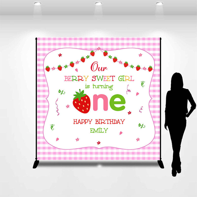 Aperturee - Berry Sweet Girl Plaid Custom 1st Birthday Backdrop