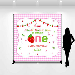 Aperturee - Berry Sweet Girl Plaid Custom 1st Birthday Backdrop