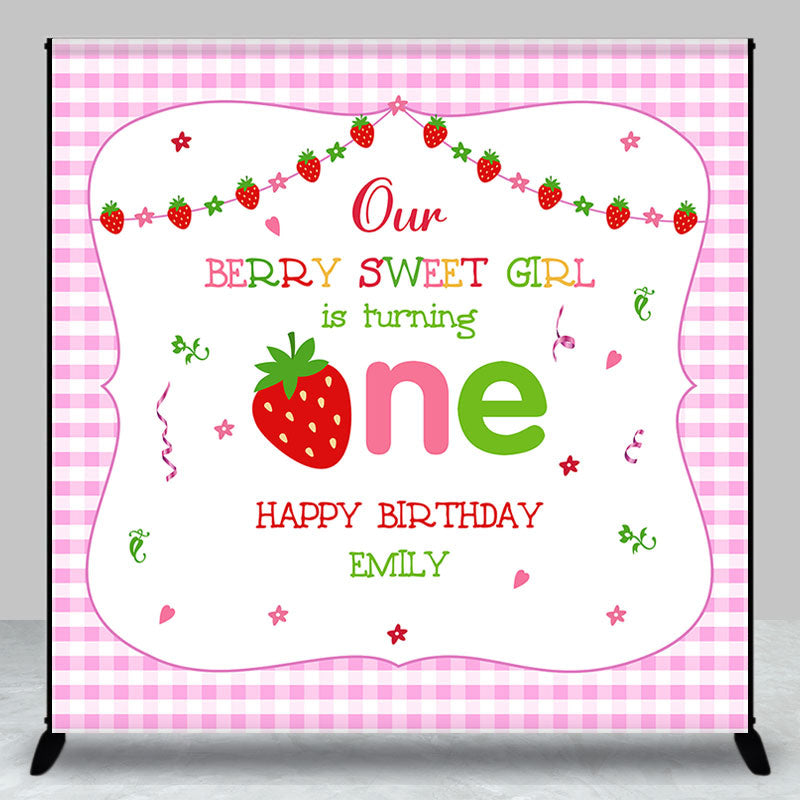 Aperturee - Berry Sweet Girl Plaid Custom 1st Birthday Backdrop