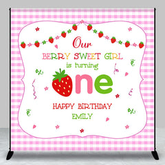 Aperturee - Berry Sweet Girl Plaid Custom 1st Birthday Backdrop