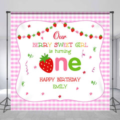 Aperturee - Berry Sweet Girl Plaid Custom 1st Birthday Backdrop