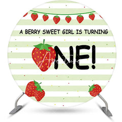 Aperturee - Berry Sweet Girl Stripe Round 1st Birthday Backdrop