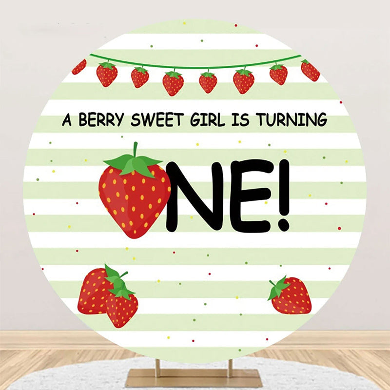 Aperturee - Berry Sweet Girl Stripe Round 1st Birthday Backdrop