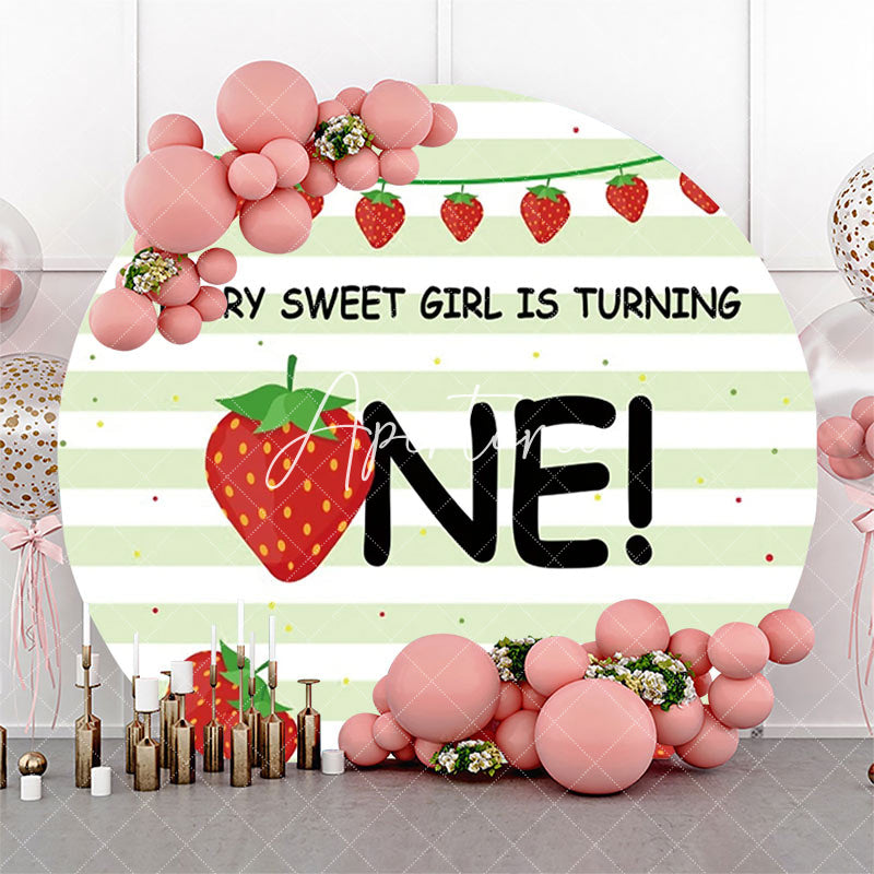 Aperturee - Berry Sweet Girl Stripe Round 1st Birthday Backdrop