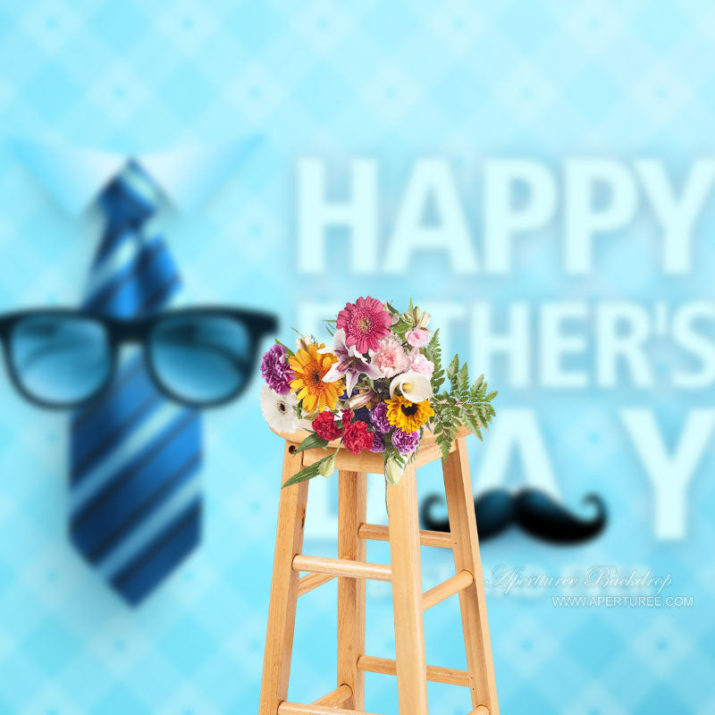 Aperturee - Best Dad Blue Plaid Tie Glasses Fathers Day Backdrop