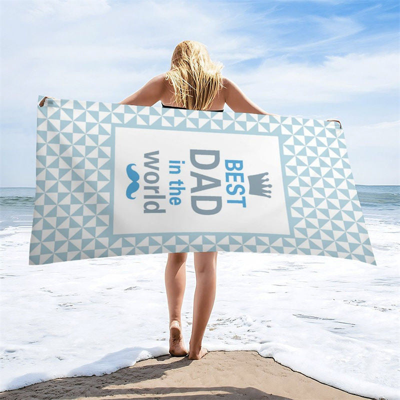 Aperturee - Best Dad In The World Blue White Custom Beach Towel